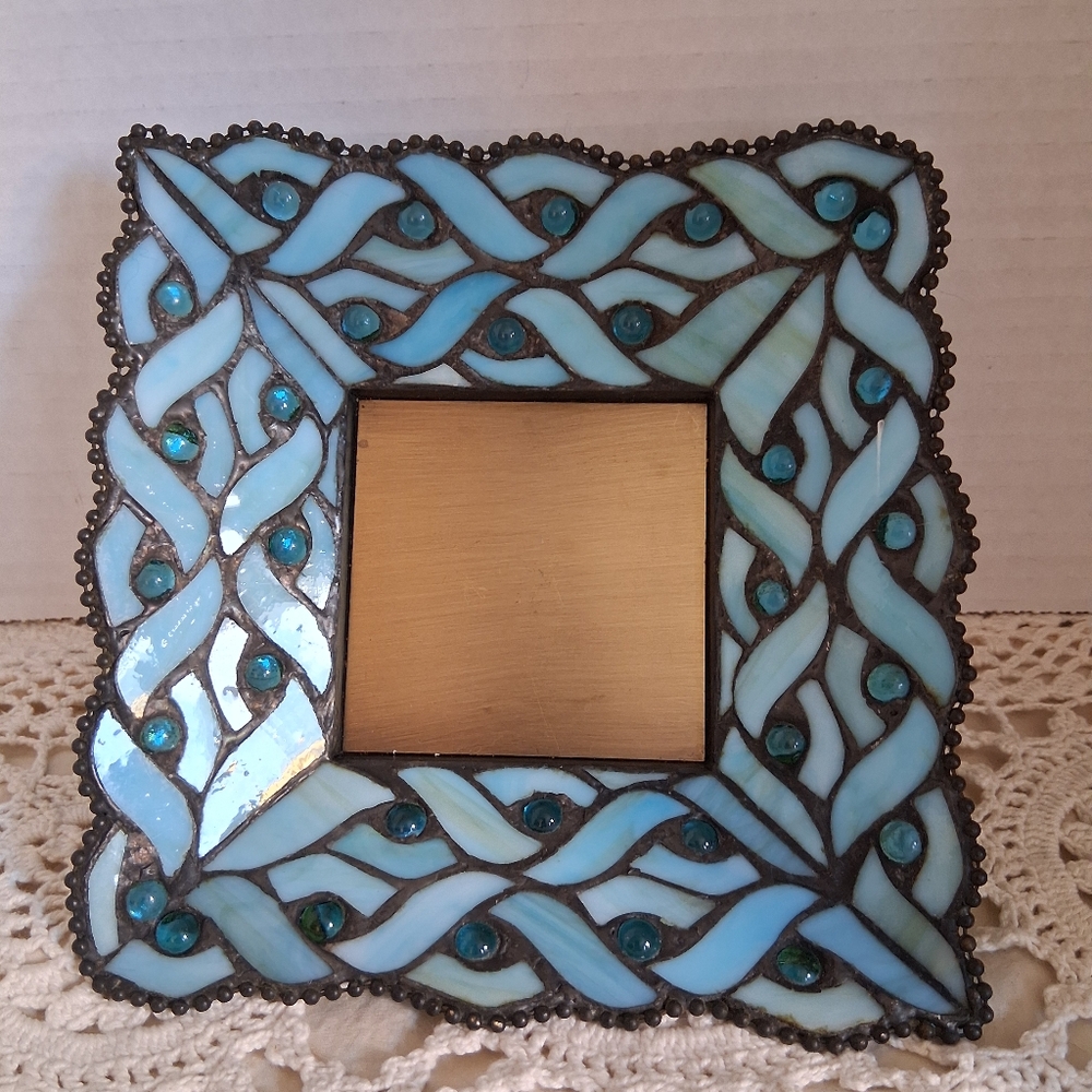 PARTYLITE Candle Dish Blue Mosaic Photo Frame